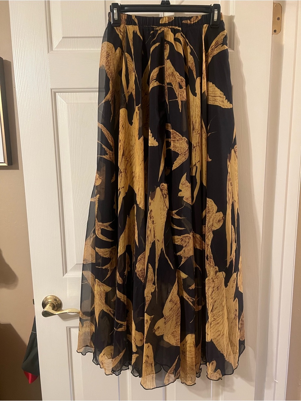 NWOT Chicwish Women’s Black Maxi Skirt with Gold Bird Pattern Size S/XS